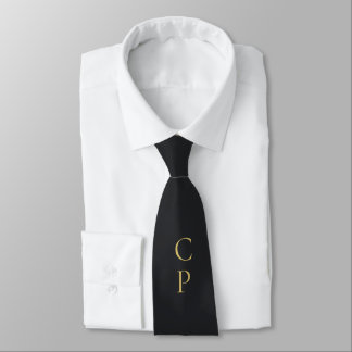 Modern Minimalist Black & Gold Colour Monogrammed Tie