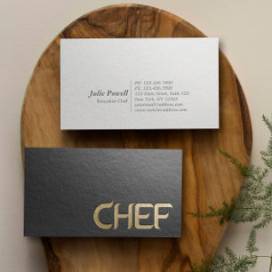 Modern Minimalist Black & Gold Embossed Text Chef Business Card