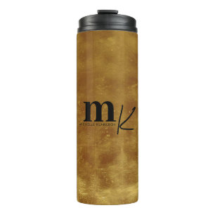 Modern Minimalist Black Gold Foil Monogram  Thermal Tumbler