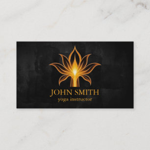 Modern Minimalist Black Gold Lotus Yoga Instructor Business Card