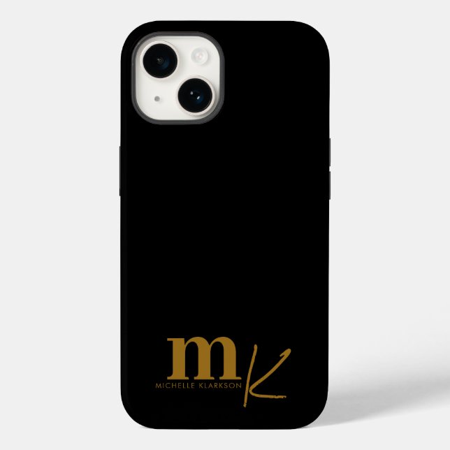 Modern Minimalist Black Gold Monogram Case-Mate iPhone Case (Back)
