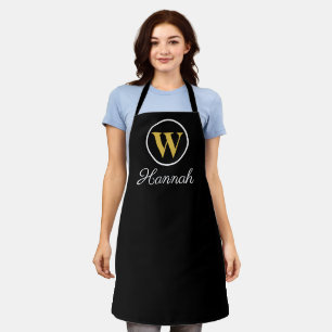 Modern Minimalist Black Gold Monogram Monogrammed Apron