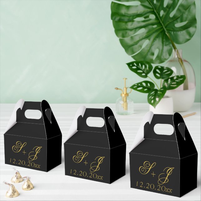 Modern Minimalist Black Gold Monogram Wedding  Favour Box (Multiple)