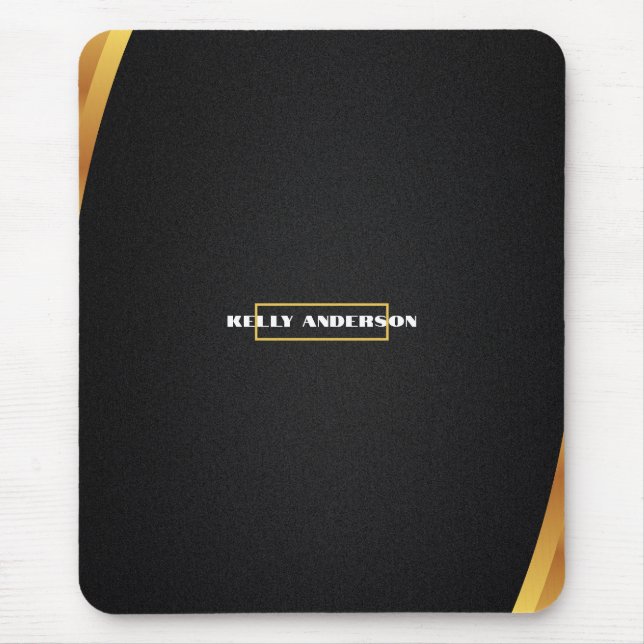 Modern Minimalist Black & Gold Pattern with Custom Mouse Mat (Front)