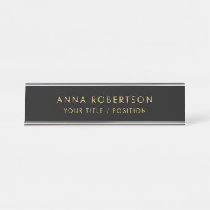Modern Minimalist Black Gold Professional Trendy Desk Name Plate
