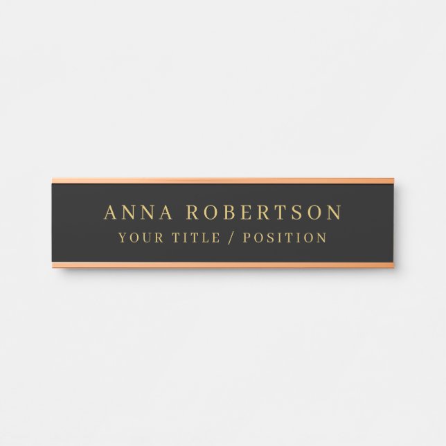 Modern Minimalist Black Gold Professional Trendy Door Sign (Front)