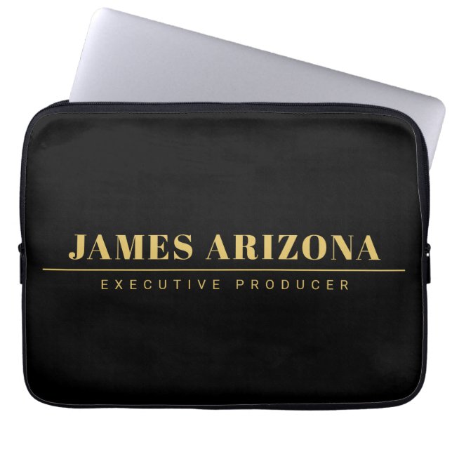Modern Minimalist Black Gold Professional Trendy Laptop Sleeve (Front)