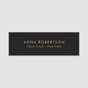 Modern Minimalist Black Gold Professional Trendy Name Tag