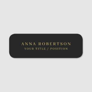 Modern Minimalist Black Gold Professional Trendy Name Tag