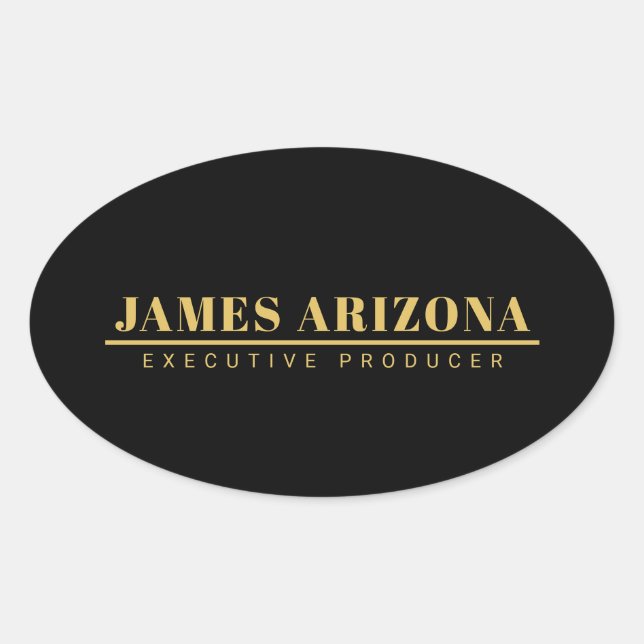 Modern Minimalist Black Gold Professional Trendy Oval Sticker (Front)
