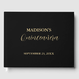 Modern Minimalist black & Gold quinceañera Guest Book