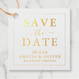 Modern Minimalist Black Gold Save The Date  Favour Tags
