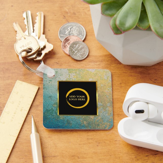 Modern minimalist black gold simple add your logo  key ring (Desk)