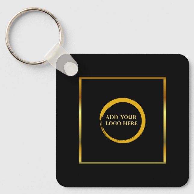 Modern minimalist black gold simple add your logo  key ring (Front)