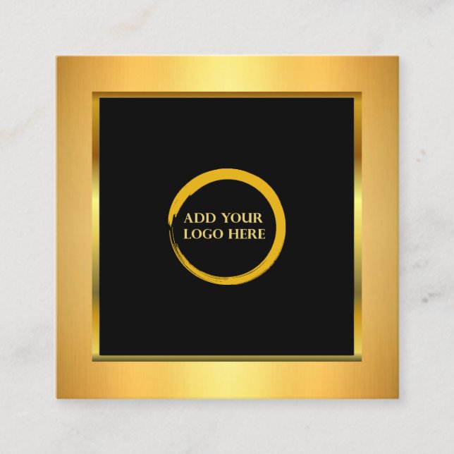 Modern minimalist black gold simple add your logo square business card (Front)