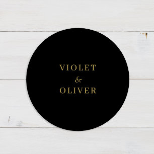 Modern Minimalist   Black Gold Wedding Classic Round Sticker