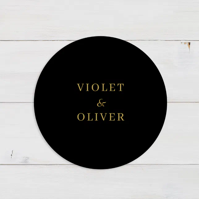 Modern Minimalist | Black Gold Wedding Classic Round Sticker | Zazzle