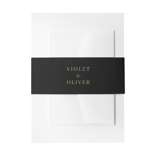 Modern Minimalist | Black Gold Wedding Invitation Belly Band (Front Example)