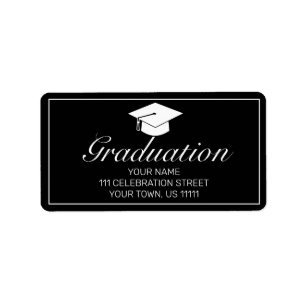 Modern Minimalist Black Graduation Invitation Label