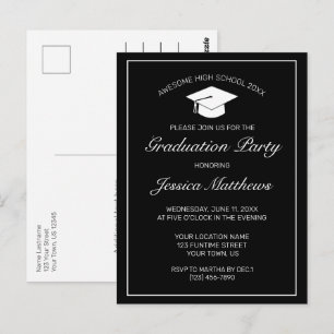 Modern Minimalist Black Graduation Invitation Postcard