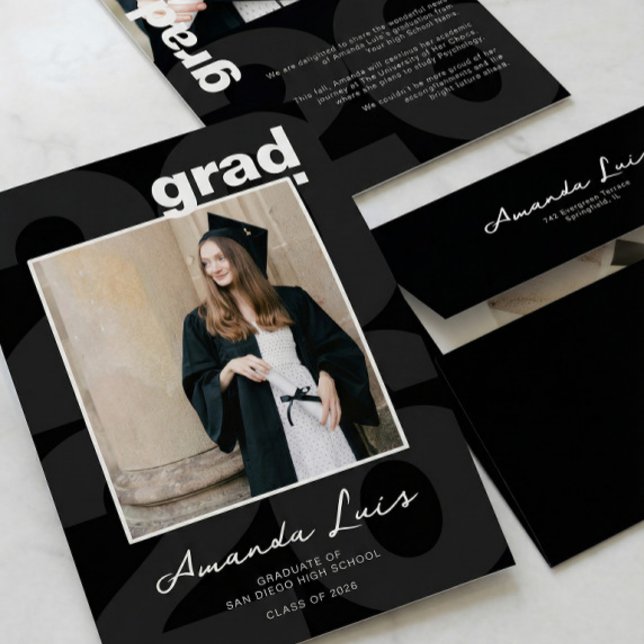 Modern Minimalist Black Graduation Photo Collage Announcement (Creator Uploaded)