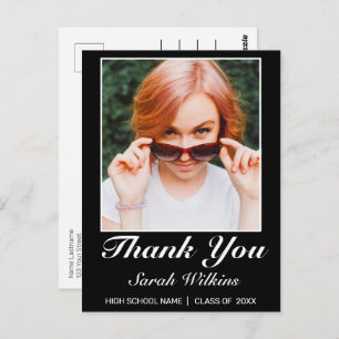 Modern Minimalist Black Graduation Photo Thanks Postcard