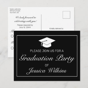 Modern Minimalist Black Graduation RSVP Invitation Postcard