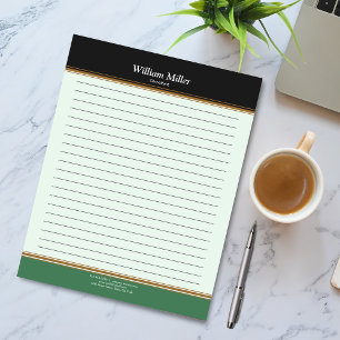Modern Minimalist Black Green Stripes Lined Notepad