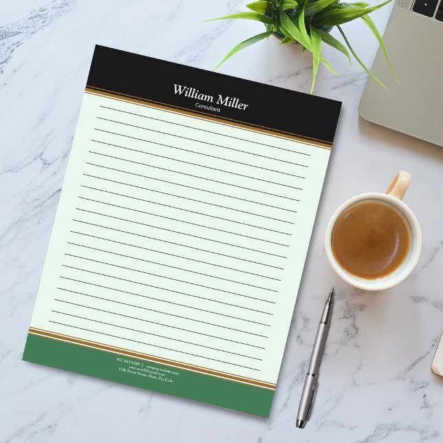 Modern Minimalist Black Green Stripes Lined Notepad (Creator Uploaded)