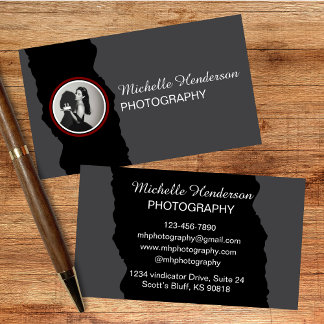 Modern Minimalist Black & Grey 1 Photo Business Card