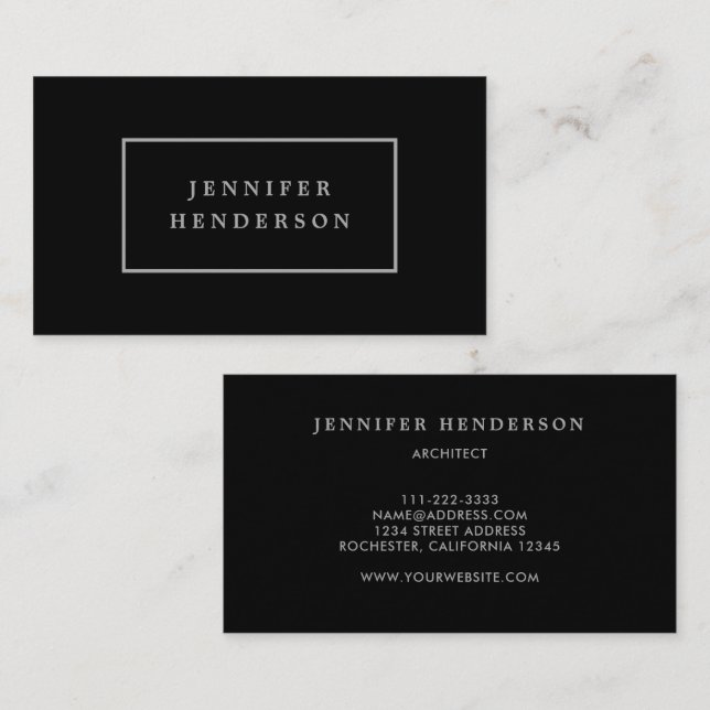 Modern minimalist black grey professional business card (Front/Back)