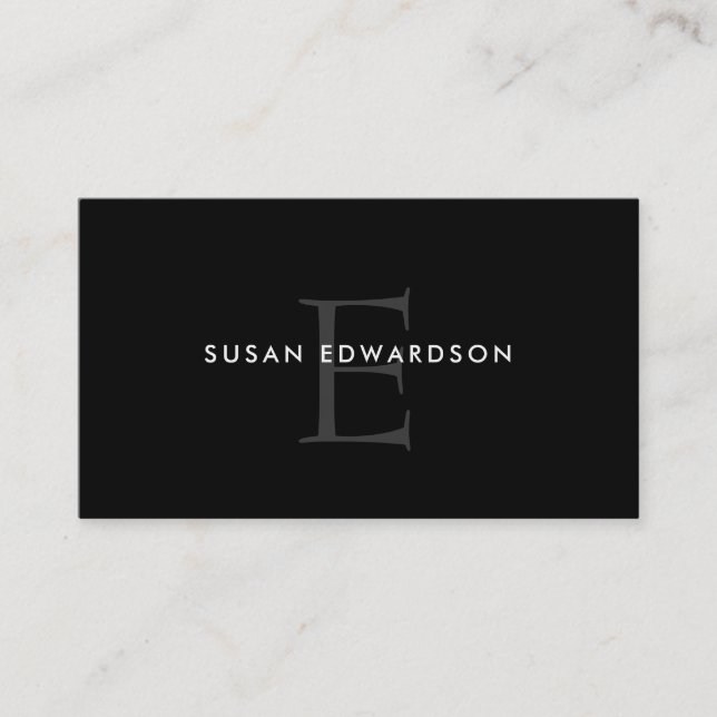 Modern minimalist black grey professional monogram business card (Front)