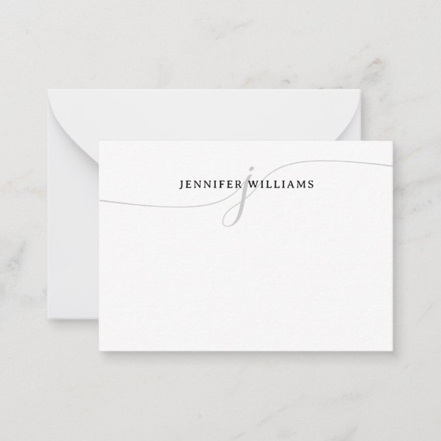 Modern Minimalist Black Grey Script Monogram Card (Front)