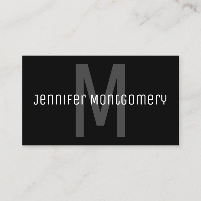 Modern Minimalist Black Grey White Monogrammed Business Card (Front)