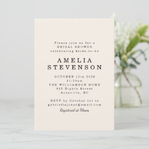 Modern Minimalist Black Ivory Chic Bridal Shower Invitation
