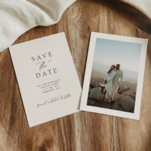 Modern Minimalist Black & Ivory Photo Wedding Save The Date