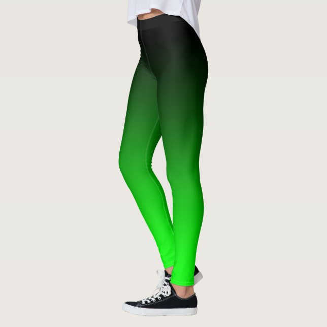 Modern Minimalist Black Lime Green Gradient Leggings (Left)