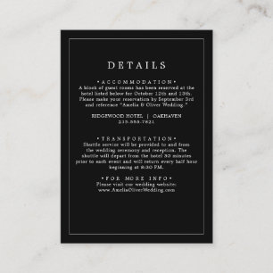 Modern Minimalist Black Luxury Wedding Details Enclosure Card