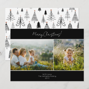 Modern Minimalist Black Merry Christmas Two Photo  Holiday Card