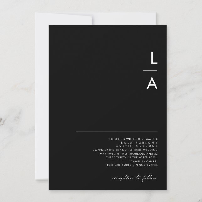 Modern Minimalist | Black Monogram Wedding Invitation (Front)