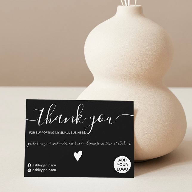 Modern minimalist black on white order thank you card (Creator Uploaded)