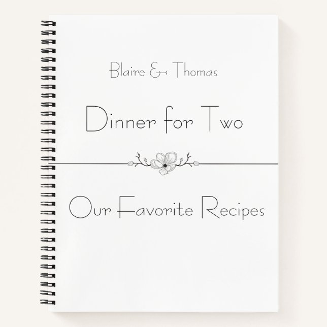 Modern, Minimalist Black on White Recipe Organiser Notebook (Front)