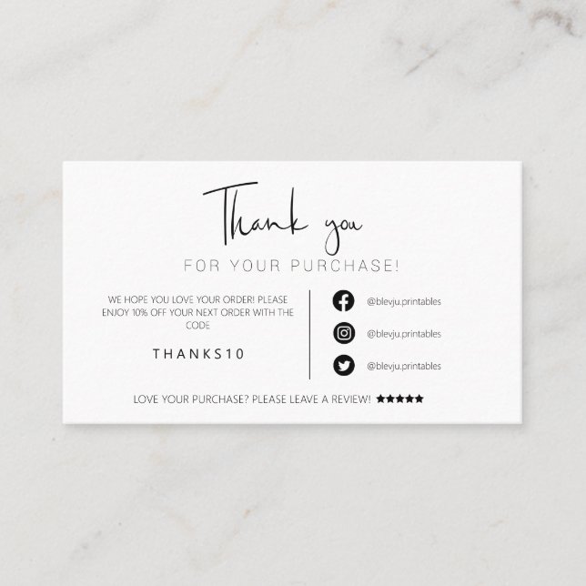Modern minimalist black  order thank you  business business card (Front)