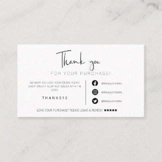 Modern minimalist black  order thank you  business card
