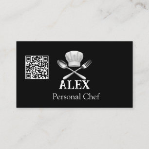 Modern Minimalist Black Personal Chef QR Code Business Card