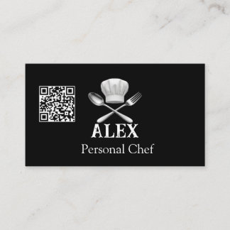 Modern Minimalist Black Personal Chef QR Code  Business Card