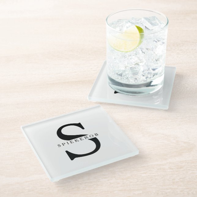 Modern Minimalist Black Personalised Name Glass Coaster (Angled)