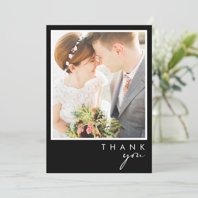 Modern Minimalist | Black Photo In A Frame Thank You Card (Standing Front)