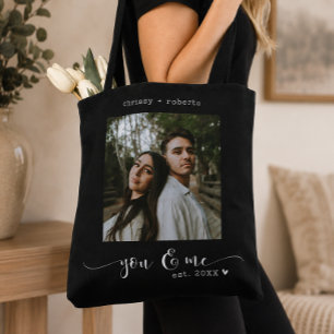 Modern Minimalist Black Photo Script Tote Bag