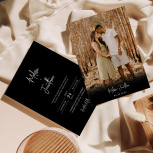 Modern Minimalist Black Photo Script Wedding Invitation